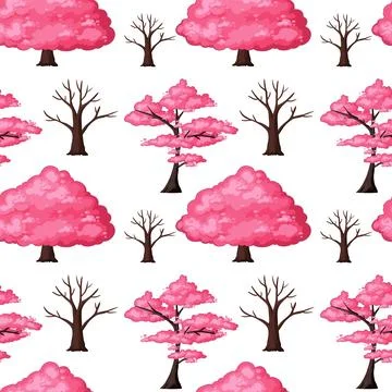 Seamless Pink Blossom Tree Pattern 스톡 일러스트