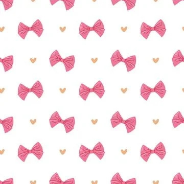 Seamless Pink Bow with Heart Pattern Romantic Background for Valentine and Stock Illustration