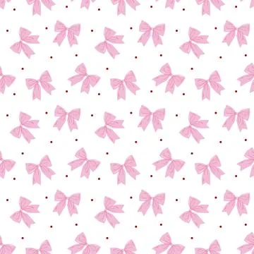 Seamless Pink Bow Pattern with Red Dots Cute Decorative Background for Gift Wrap Stock Illustration