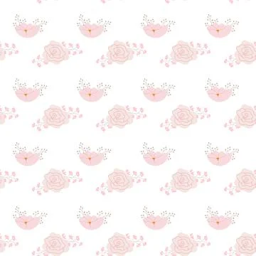 Seamless pink floral pattern with hearts and roses on white background Stock Illustration