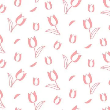 Seamless pink flower pattern on white background Stock Illustration