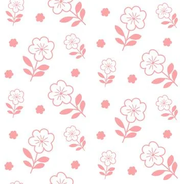 Seamless pink flower pattern on white background Stock Illustration