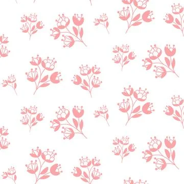 Seamless pink flower pattern on white background Stock Illustration