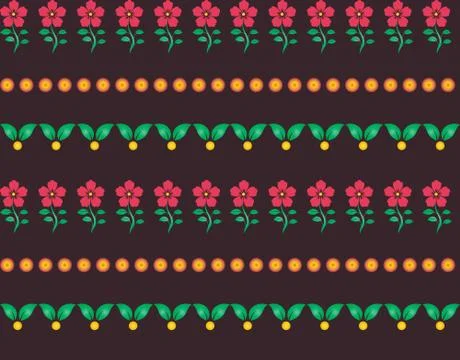 Seamless pink flowers, leaves pattern Stock Illustration