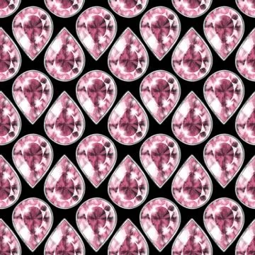 Seamless pink gemstones background on black Stock Illustration
