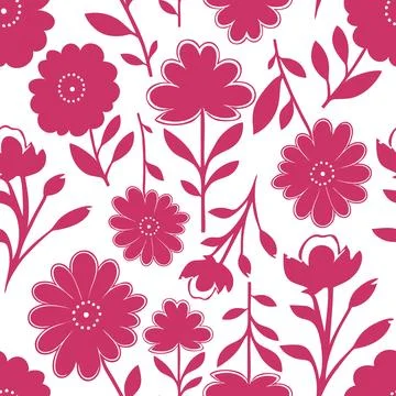 Seamless pink graphic floral pattern on white background, texture Illustrazione stock