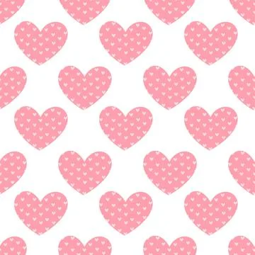 Seamless Pink Heart Pattern with Small Hearts in Cute Flat Style Stock Illustration