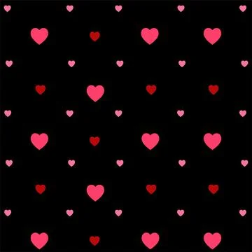 Seamless Pink heart pattern vector on black background. Stock Illustration