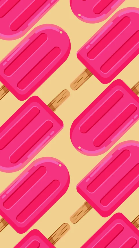 Seamless Pink Ice Cream Popsicle Pattern on Beige Background Loop Animation Stock Footage 337975583