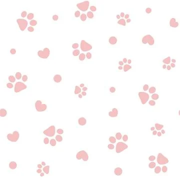 Seamless pink pattern background with paws and hearts Stock Illustration