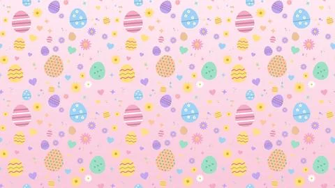 Seamless pink pattern of decorated Easter eggs, flowers and hearts, Easter .. Stock Illustration
