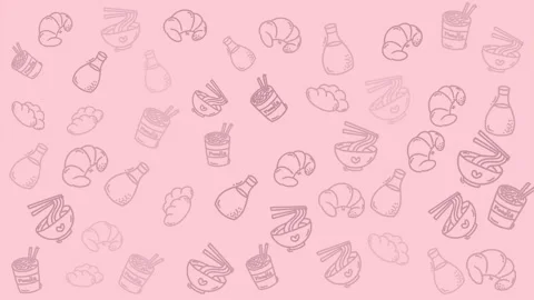 Seamless Pink Pattern with Hand Drawn Food and Bakery Illustrations Stock Footage 344909053