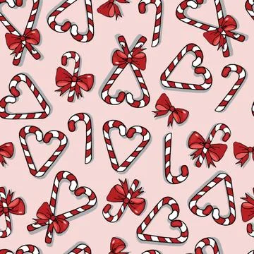Seamless pink pattern with heart-shaped candies  and ribbons イラスト素材