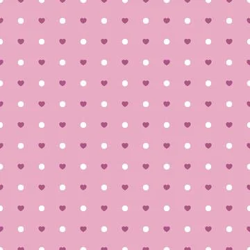 Seamless pink pattern with small hearts and dots. Cute flat style 库存插图