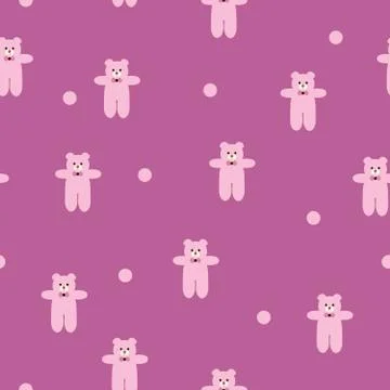 Seamless pink pattern with teddy bear theme Stock Illustration
