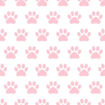 Seamless pink paw print pattern on white background. Cute and simple vector Stock Illustration