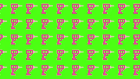 Seamless pink power drill icon pattern on vibrant green background Stock Footage 344875363