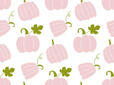 Seamless pink Pumpkin sketch pattern, hand drawn vegetables on white background Stock Illustration