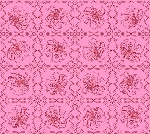 Seamless pink with red pattern of geometric and floral elements, texture Stockillustratie