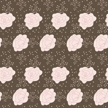Seamless pink rose pattern on brown background Illustrazione stock