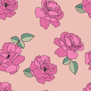 Seamless pink rose pattern. Flower background. Vecor blossom illustration. Stock Illustration