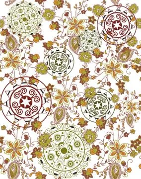 Seamless pink roses pattern with geometric mandala. Traditional shapes Illustrazione stock