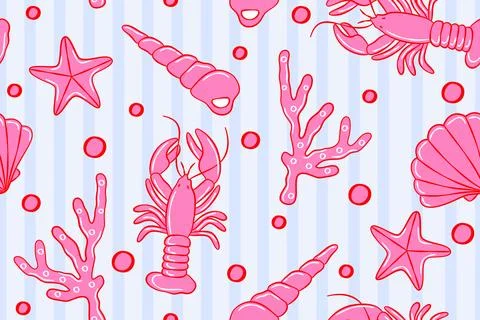 Seamless pink under the sea pattern Stock Illustration