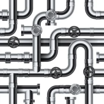 Seamless pipeline pattern. Realistic water and gas engineering plumbing system Stock Illustration
