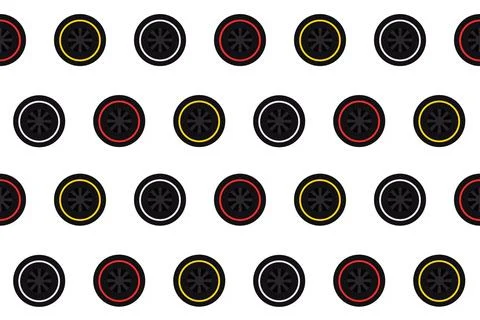 Seamless Pirelli tires pattern. Soft, Medium and Hard wheels. Vector illust.. Stock Illustration