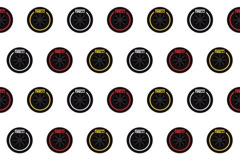 Seamless Pirelli tires pattern. Soft, Medium and Hard wheels. Vector illust.. Stock Illustration