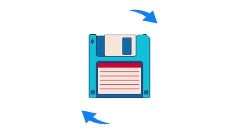 Seamless pixel art animation of blue floppy disk with rotating arrows Stock Footage 317315387