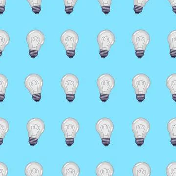 Seamless pixel art pattern with gray unlit light bulbs on blue background 스톡 일러스트