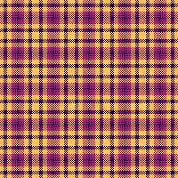 Seamless pixel art plaid pattern in vibrant yellow and purple. A digital ta.. イラスト素材