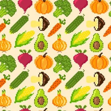 Seamless pixel art vegetable pattern 스톡 일러스트
