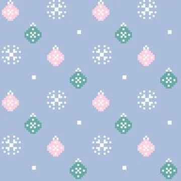 Seamless Pixel Art Winter Snowflake Ornament Pattern Background 스톡 일러스트