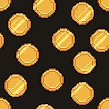 Seamless Pixel Coin Pattern Dark Background イラスト素材