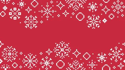 Seamless Pixel Snowflake Border Pattern on Red Vector Background Illustrazione stock