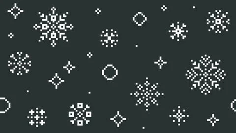 Seamless Pixel Snowflake Pattern on Dark Green Vector Background Stock Illustration