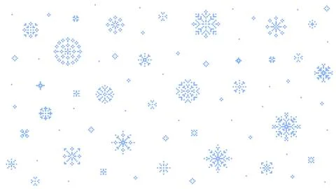 Seamless Pixel Snowflake Pattern on White Vector Background 库存插图