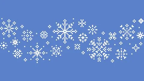 Seamless Pixel Snowflake Wave Pattern on Blue Vector Background Stock Illustration
