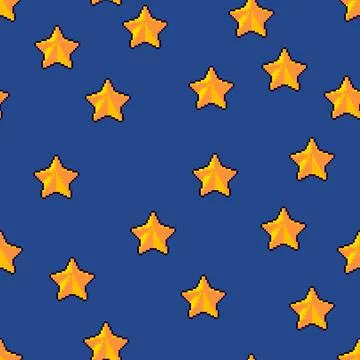 Seamless pixel star pattern dark background Illustrazione stock