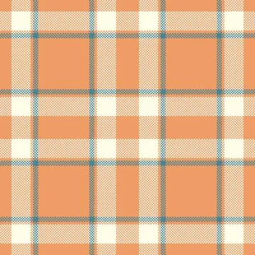 Seamless pixel tartan pattern. Classic plaid design in beige, orange and blue Illustrazione stock
