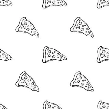 Seamless pizza pattern. Doodle pizza background. Fast food pattern Stock Illustration