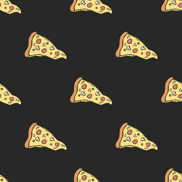 Seamless pizza pattern. Doodle pizza background. Fast food pattern Stock Illustration