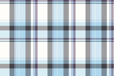 A seamless plaid fabric texture featuring a soft blue, white, and subtle viol 库存插图