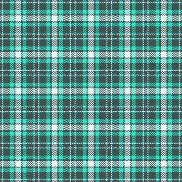 This seamless plaid pattern features a modern teal, white, and dark gray he.. Stock Illustration