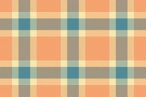 This seamless plaid pattern features a soft pastel color palette with peach,  Stock Illustration