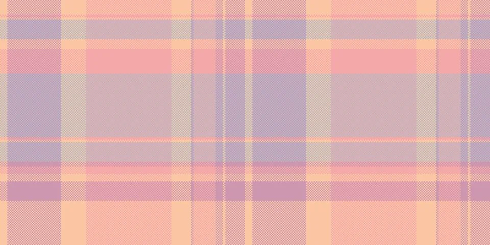 This seamless plaid pattern features a soft pastel color palette of pink, pur Stock Illustration