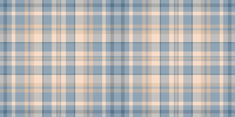 This seamless plaid pattern features a soft blue and beige herringbone textur Stock Illustration
