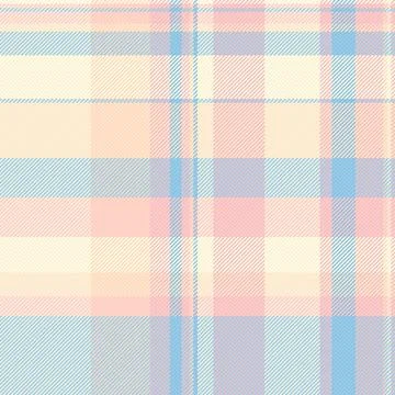 This seamless plaid pattern features soft pastel blue, pink, and cream tones, Stock Illustration